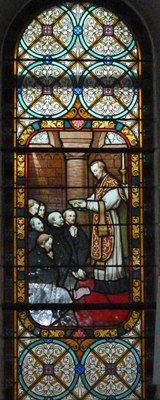 Vitrail tibune église - Pierre Favre recevant à Montmartre les voeux d'Ignace de Loyola et de ses premiers compagnons