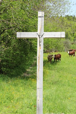 croix en bois après le pont de Suize sur la gauche de la route.JPG